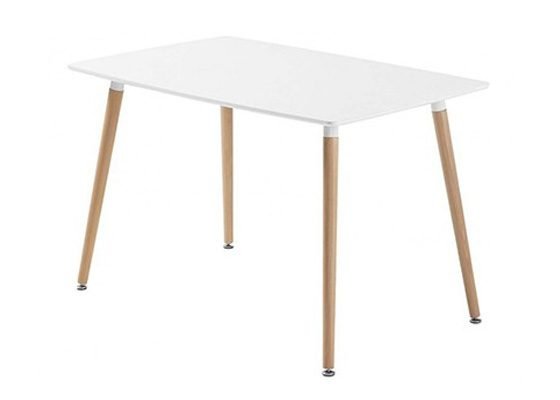 Mesa nórdica blanca con patas color madera