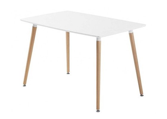 Mesa nórdica blanca con patas color madera