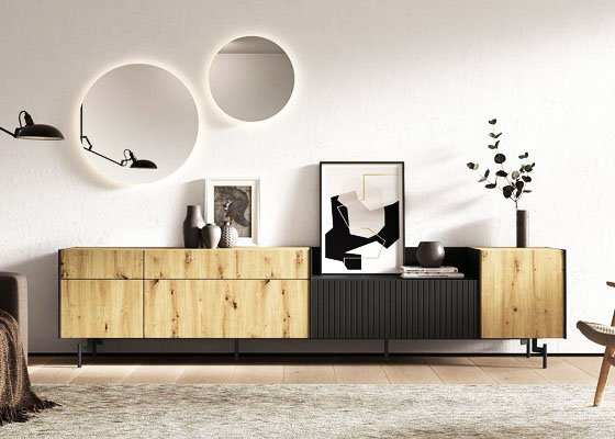 mueble salon Roble artesano Gris pizarra