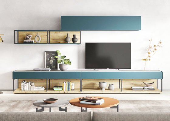 mueble salonverde y roble