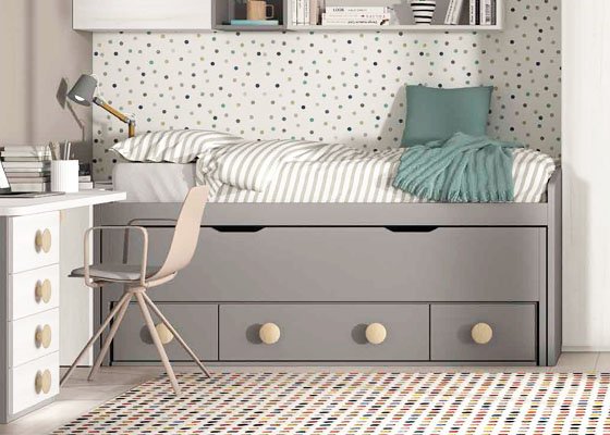 cama compacta gris y madera 1