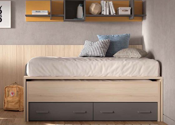 cama compacta cajones madera y gris 01